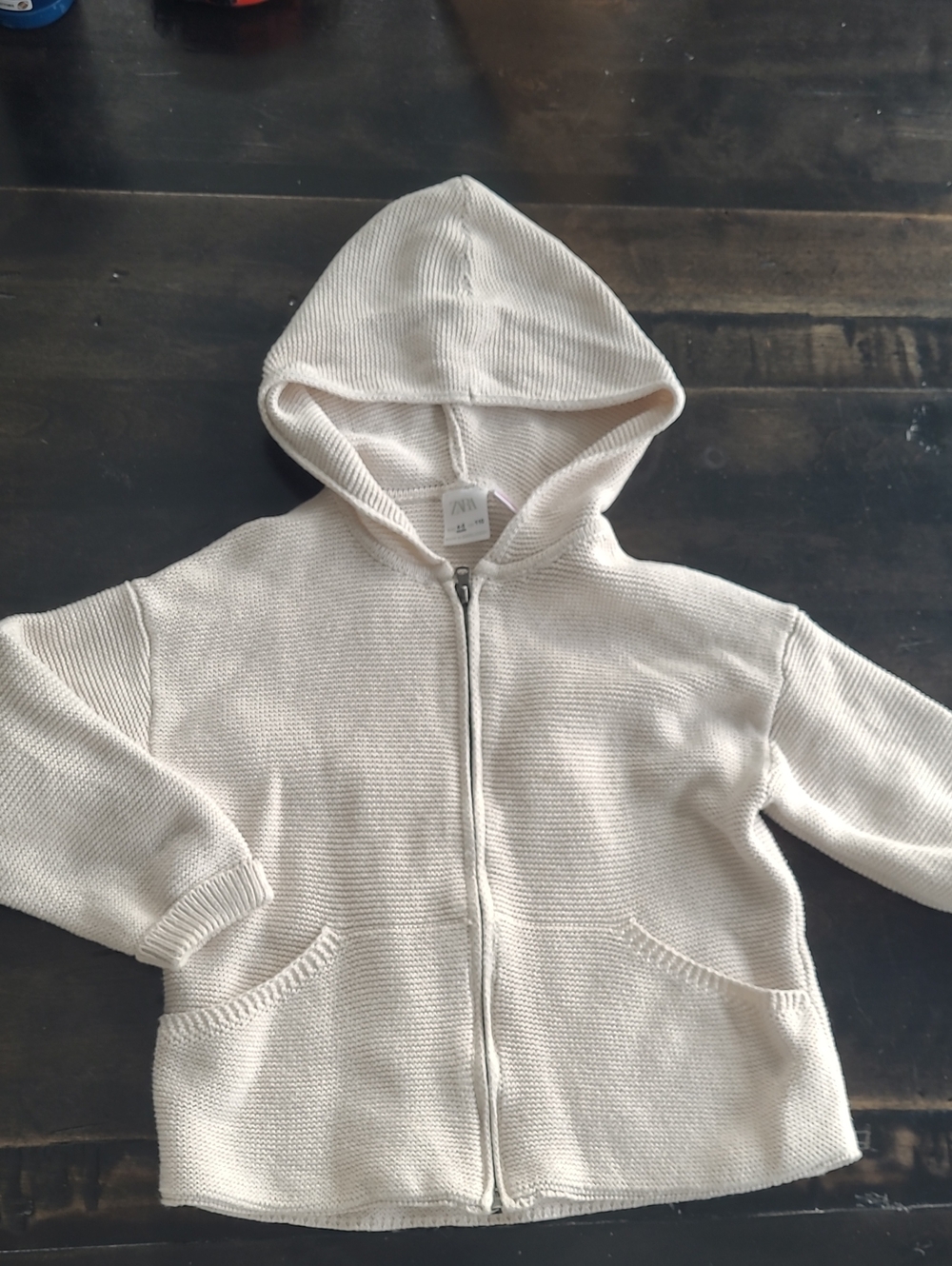 Size 4 Zara Kids Cream Hooded Knit Zip Jacket